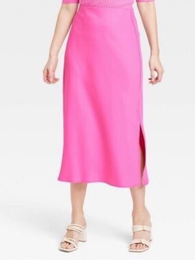 a new day Hot Pink Midi Slip Skirt with Side Slit